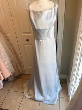 Amsale Ice (Pale Blue) Fluid  Satin Square-Neck Maxi Gown